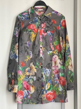 RIANI Multicolor Floral Button Down Long Sleeve Tunic